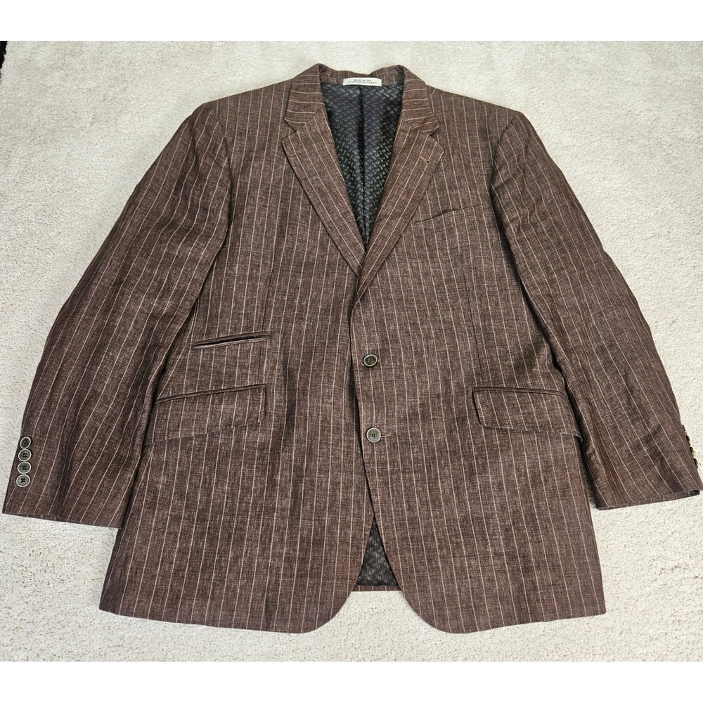 Joseph Abboud 46R Brown Pinstripe 100% Linen Blazer Sport Coat Ormezzano USA‎